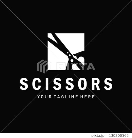 barber tool scissors logo design, with a simple concept of a black scissors silhouette as a symbol or brand for business products and also a poster template barber tool scissors logo design, with a simple concept of a black scissors silhouette as a symbol or brand for business products and also a poster template 130200563