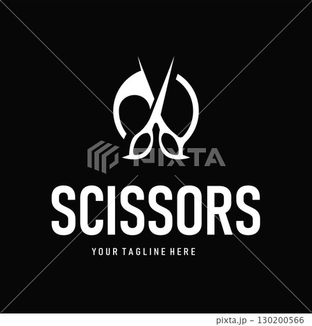 barber tool scissors logo design, with a simple concept of a black scissors silhouette as a symbol or brand for business products and also a poster template barber tool scissors logo design, with a simple concept of a black scissors silhouette as a symbol or brand for business products and also a poster template 130200566
