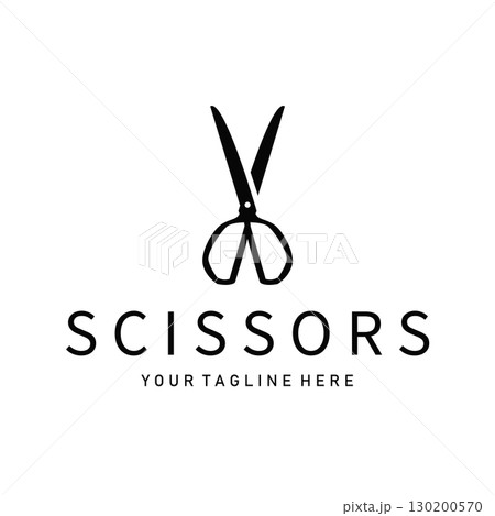 barber tool scissors logo design, with a simple concept of a black scissors silhouette as a symbol or brand for business products and also a poster template barber tool scissors logo design, with a simple concept of a black scissors silhouette as a symbol or brand for business products and also a poster template 130200570