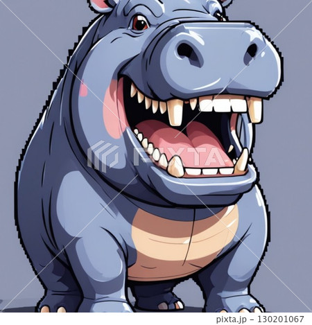 かわいいドット絵　カバさん ラインスタンプ風   130201067