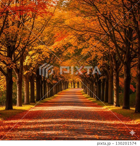 紅葉した並木道 紅葉した並木道 130201574