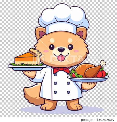 Cute dog mascot illustration 3 with roast chicken / flyer and poster material Cute dog mascot illustration 3 with roast chicken / flyer and poster material 130202085