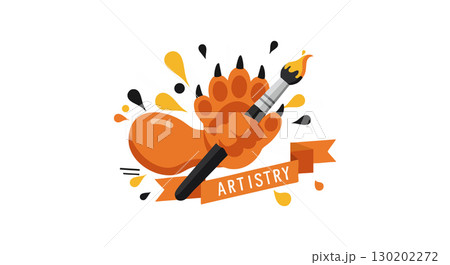 Artistic orange paw holding paintbrush creativity illustration design vector Artistic orange paw holding paintbrush creativity illustration design vector 130202272