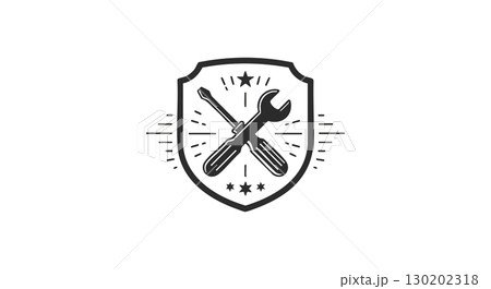 Shield with crossed screwdriver and wrench tool emblem vector design Shield with crossed screwdriver and wrench tool emblem vector design 130202318