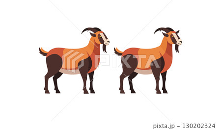 Two brown mountain goats standing side by side natural wildlife animals vector illustration 130202324