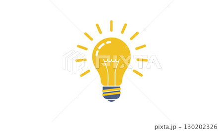 Lightbulb icon with glowing yellow filament and blue base vector illustration 130202326