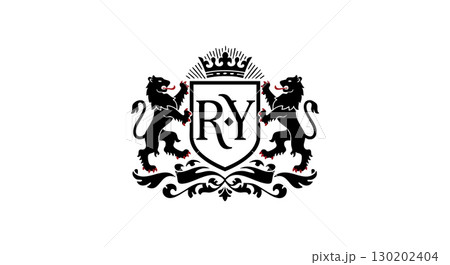 Royal Coat of Arms Shield with Crown and Lions Heraldic Emblem Vector Illustration Royal Coat of Arms Shield with Crown and Lions Heraldic Emblem Vector Illustration 130202404