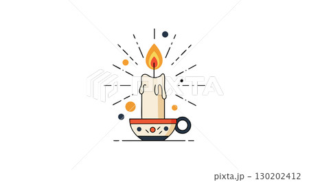 Candle with flame in decorative cup vector illustration with orange and dark blue elements Candle with flame in decorative cup vector illustration with orange and dark blue elements 130202412