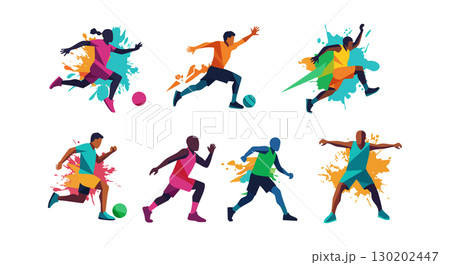 Colorful abstract soccer players in dynamic action poses vector illustration Colorful abstract soccer players in dynamic action poses vector illustration 130202447