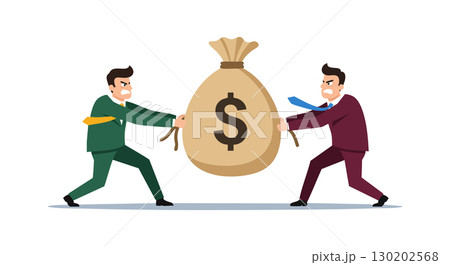 Businessmen Tug of War Money Bag Financial Competition Concept Vector Illustration 130202568