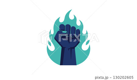 Raised fist symbol with blue flames power and resistance vector illustration design 130202605