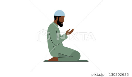 Man in traditional clothes praying on mat vector illustration in simple style Man in traditional clothes praying on mat vector illustration in simple style 130202626