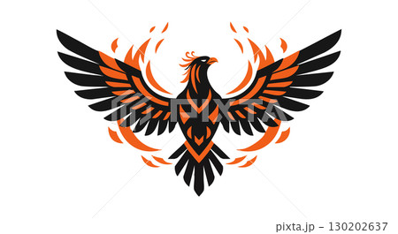 Phoenix bird rising with black and orange flames vector illustration wings spread wide Phoenix bird rising with black and orange flames vector illustration wings spread wide 130202637
