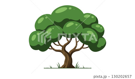 Green tree with thick canopy and brown trunk natural landscape vector illustration Green tree with thick canopy and brown trunk natural landscape vector illustration 130202657