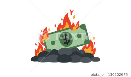 Burning money illustration with flames and ashes in green and black colors vector Burning money illustration with flames and ashes in green and black colors vector 130202676
