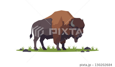 American bison grazing on grass with rocks vector illustration in natural habitat American bison grazing on grass with rocks vector illustration in natural habitat 130202684