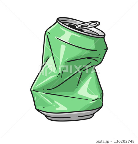 Crumpled green aluminum can vector illustration with metallic highlights and shading Crumpled green aluminum can vector illustration with metallic highlights and shading 130202749