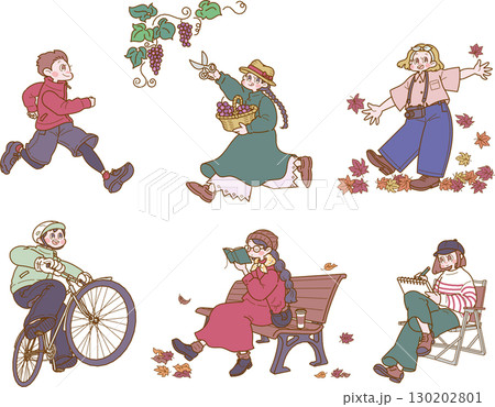 色々な秋を楽しむ人物のイラストセット 色々な秋を楽しむ人物のイラストセット 130202801