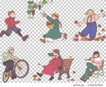 色々な秋を楽しむ人物のイラストセット 色々な秋を楽しむ人物のイラストセット 130202801
