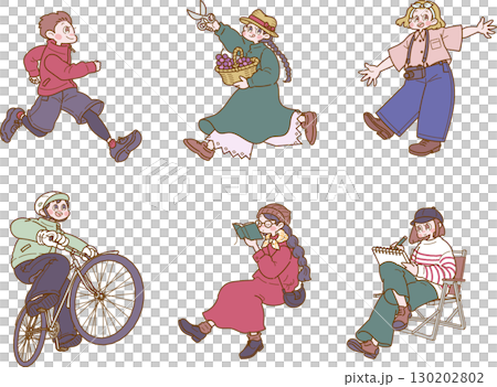 色々な秋を楽しむ人物のイラストセット 130202802