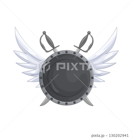 Illustration of Winged shield with crossed swords  130202941
