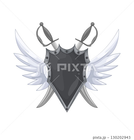 Illustration of Winged shield with crossed swords  130202943