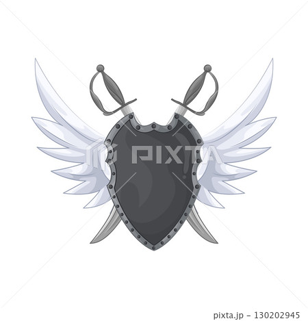 Illustration of Winged shield with crossed swords  130202945
