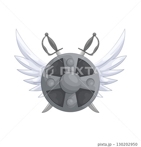 Illustration of Winged shield with crossed swords  130202950