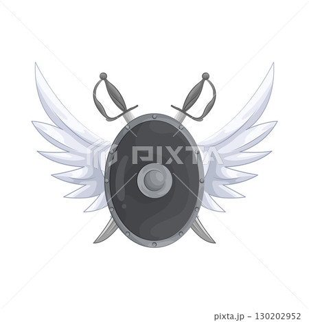 Illustration of Winged shield with crossed swords  130202952