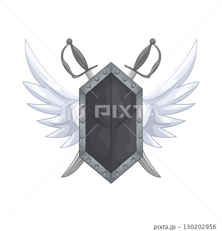 Illustration of Winged shield with crossed swords  130202956