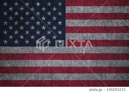 American flag on a textured uneven wall, patriotic photo 130203231