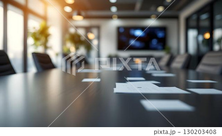 A large meeting room that includes a conference table and chairs, tailored for efficient office gatherings 130203408