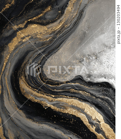 ゴールドとシルバーの抽象アート ゴールドとシルバーの抽象アート 130203494