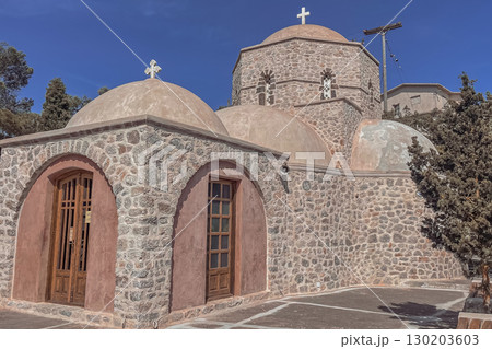 Beautiful and cozy Monastery of Prophet Elias in Santorini, the highest point of the island 130203603