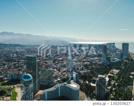 Batumi, Georgia. October 23, 2022. View of the city, skyscrapers and mountains Batumi, Georgia. October 23, 2022. View of the city, skyscrapers and mountains 130203627