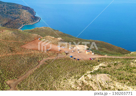 Free dirt parking area near Balos Bay, Crete - aerial view 130203771