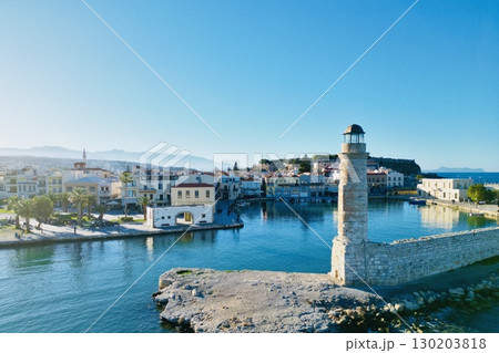 Scenic view of Rethymno and its iconic lighthouse in Crete 130203818
