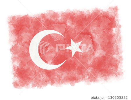 Flag of Turkey in watercolor technique on white background patriotic illustration 130203882