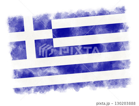 Flag of Greece in watercolor technique on white background patriotic illustration 130203888