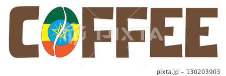 Word coffee with Ethiopian flag inside coffee bean on white background, design for Ethiopian coffee Word coffee with Ethiopian flag inside coffee bean on white background, design for Ethiopian coffee 130203903