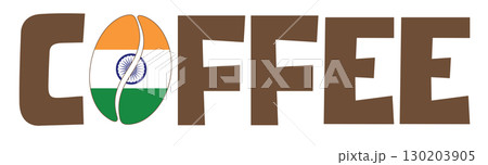 Word coffee with Indian flag inside coffee bean on white background, patriotic design Indian coffee Word coffee with Indian flag inside coffee bean on white background, patriotic design Indian coffee 130203905
