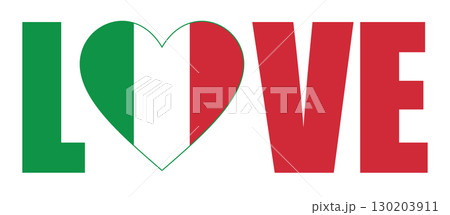 Word Love patriotic design with heart and flag of Italy 130203911
