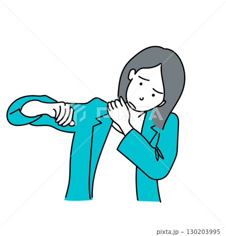 イラスト素材: 肩こりに悩む女性のベクター線画 130203995