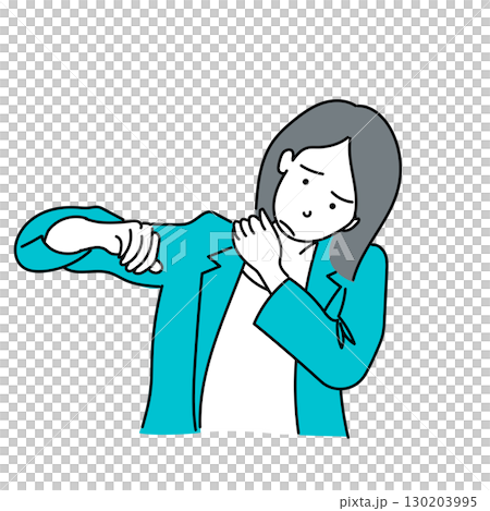 イラスト素材: 肩こりに悩む女性のベクター線画 130203995