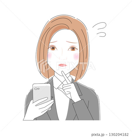 スマホを見て困るスーツの女性 スマホを見て困るスーツの女性 130204182
