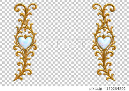 Symmetrical design of opal heart and gold decoration 130204202