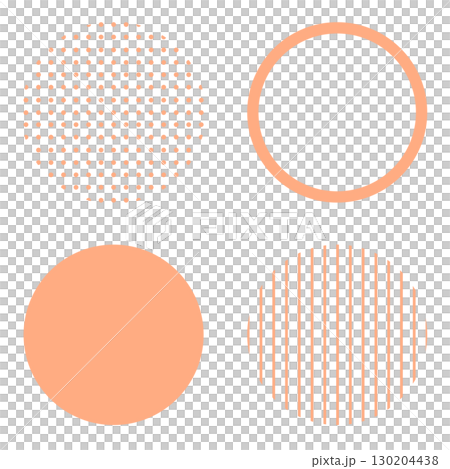 丸い円の幾何学的な図形イラスト素材　肌色橙　シンプルなドット柄とストライプ縞　ベクターpng透明 130204438