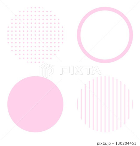 丸い円の幾何学的な図形イラスト素材　ピンク色青系　シンプルなドット柄とストライプ縞　ベクターpng 130204453