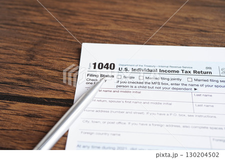 Tax form 1040 U.S. Individual Income Tax Return, business finance. 130204502