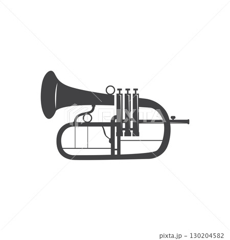 minimalist music trumpet logo design with old vintage concept black silhouette of musical instrument as symbol template minimalist music trumpet logo design with old vintage concept black silhouette of musical instrument as symbol template 130204582